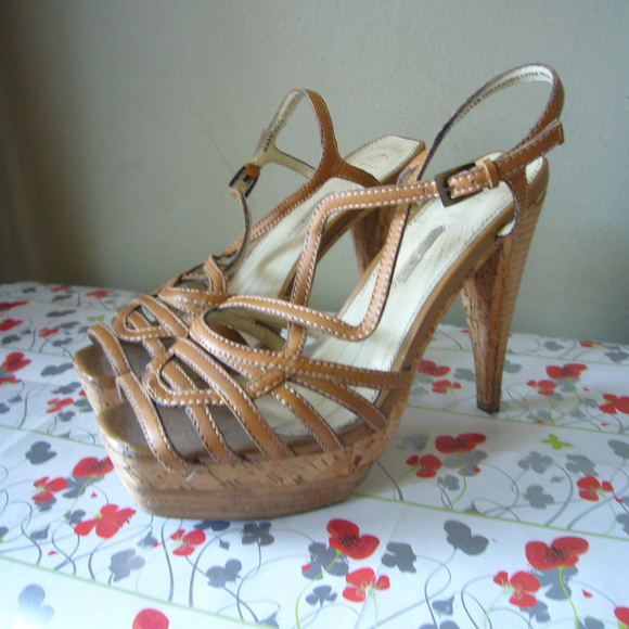 Max Studio Tan Leather Platform Sandal - Size 6.5M - Picture 1 of 5